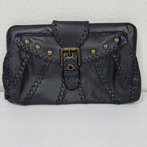 Isabella Fiore Whiplash Revival Clutch Purse Black Pebbled Leather